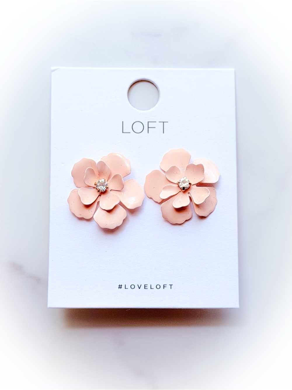 LOFT Pink Floral Flower Stud Earrings Blush Crystal Rhinestone NWT